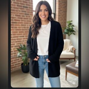 POL Black Cozy Open-Front Cardigan